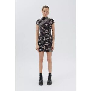 UO Nina Sliced Black & Cream Patterned Mock Neck Bodycon Mini Dress